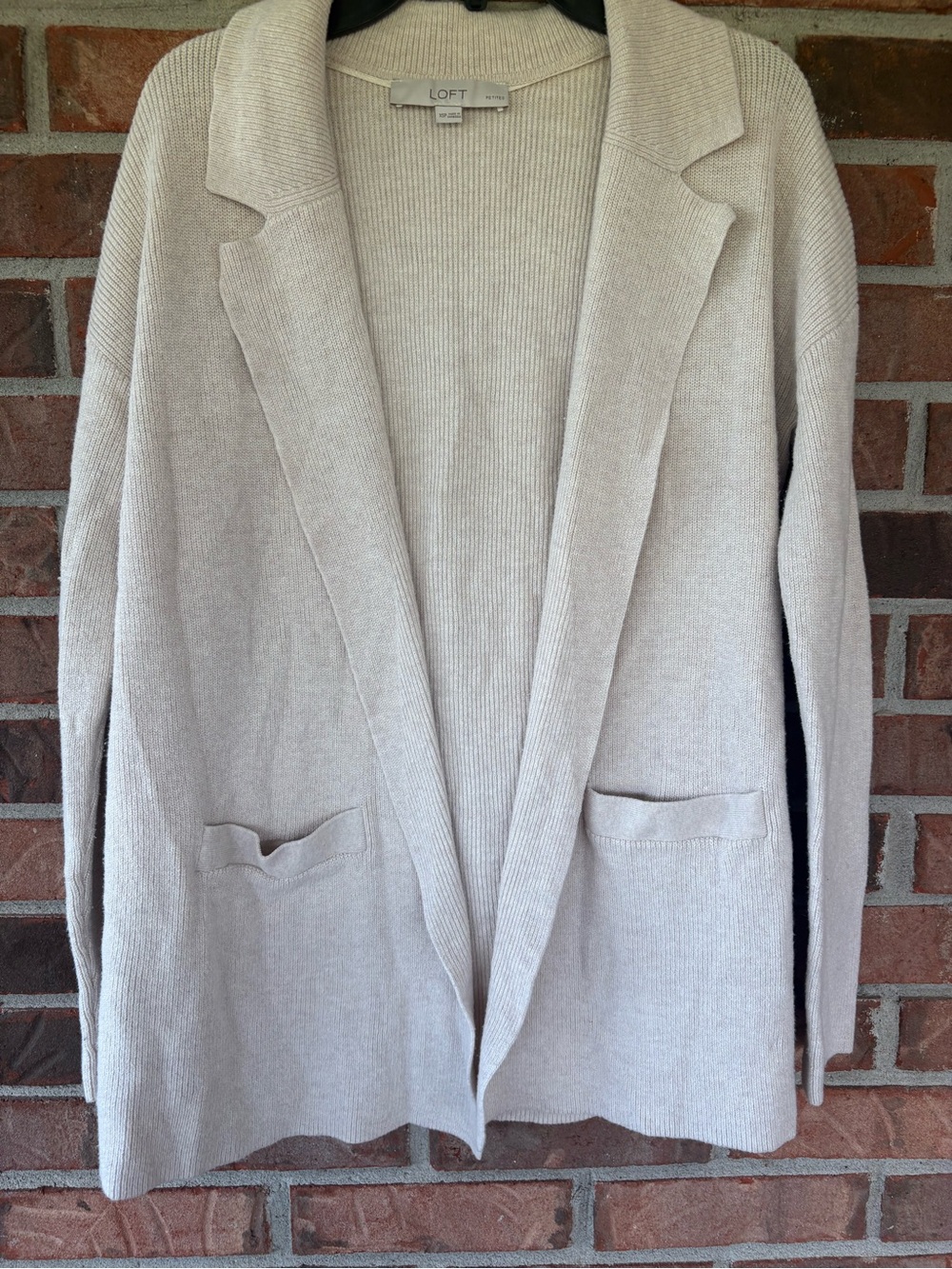 LOFT Neutral Cream Open-Front Knit Blazer Cardigan XSP